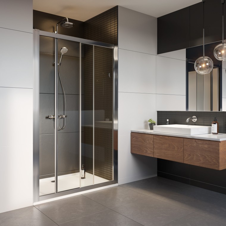 Душова кабіна Geberit GEO в ніші з розсувними дверима Душова кабіна Geberit GEO в ніші з розсувними дверима