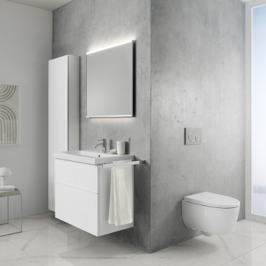 Серія Geberit iCon у сіро-білій ванній кімнаті