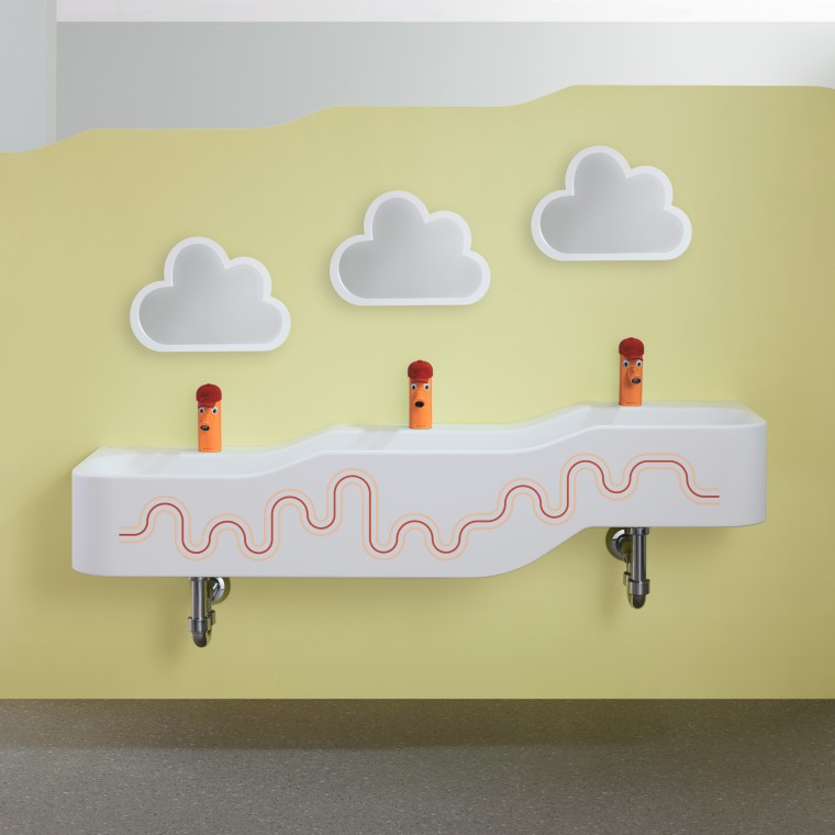 Дитячий умивальник Geberit Bambini в кольорі червоний кармін і оранжевому відтінку