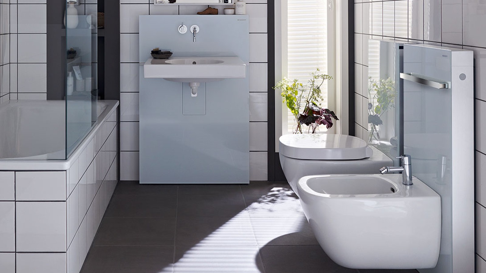 Сантехнічні модулі Geberit Monolith для умивальників і унітазів, біле скло