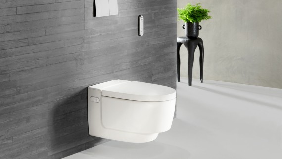 Geberit AquaClean Mera білого кольору з пультом дистанційного керування Sigma70 Geberit AquaClean Mera білого кольору з пультом дистанційного керування Sigma70