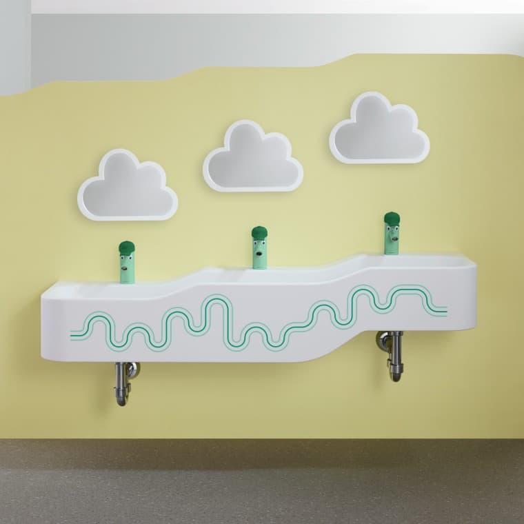 Дитячий умивальник Geberit Bambini в лісовому та салатовому кольорах Дитячий умивальник Geberit Bambini в лісовому та салатовому кольорах