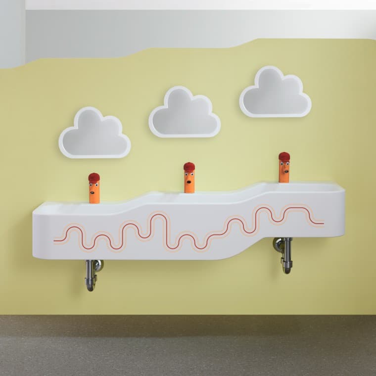 Дитячий умивальник Geberit Bambini в кольорі червоний кармін і оранжевому відтінку Дитячий умивальник Geberit Bambini в кольорі червоний кармін і оранжевому відтінку