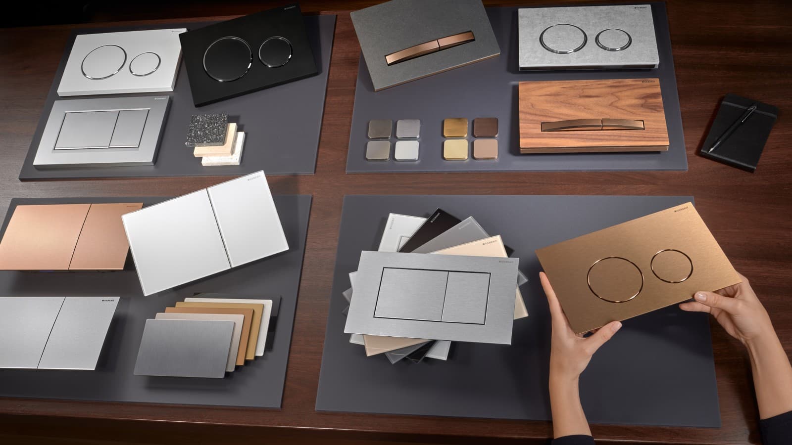 Доступні варіанти поверхонь для змивних клавіш Geberit Sigma Доступні варіанти поверхонь для змивних клавіш Geberit Sigma