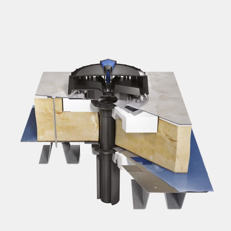 Укладання Geberit Pluvia на легкий дах, утеплений покрівельним покриттям та з'єднаний пароізоляцією Укладання Geberit Pluvia на легкий дах, утеплений покрівельним покриттям та з'єднаний пароізоляцією