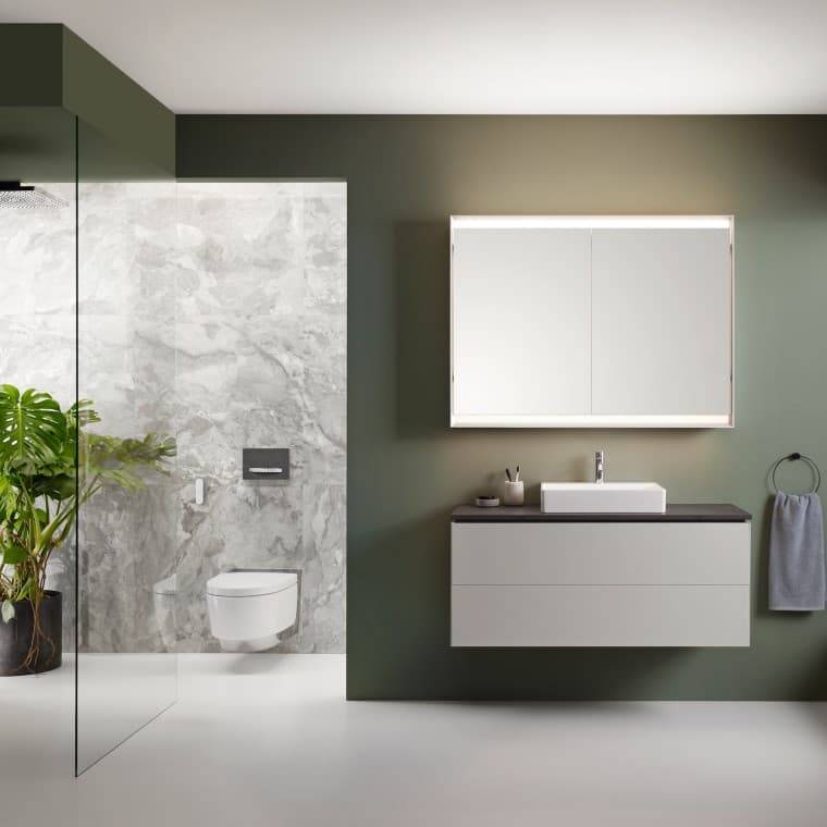 Унітаз-біде Geberit AquaClean Mera Comfort у ванній кімнаті Geberit ONE Унітаз-біде Geberit AquaClean Mera Comfort у ванній кімнаті Geberit ONE