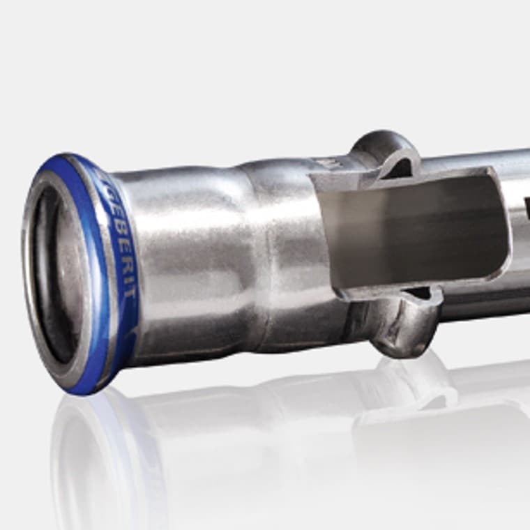 Поперечний переріз труби системи й муфти Geberit Mapress із нержавіючої сталі Поперечний переріз труби системи й муфти Geberit Mapress із нержавіючої сталі